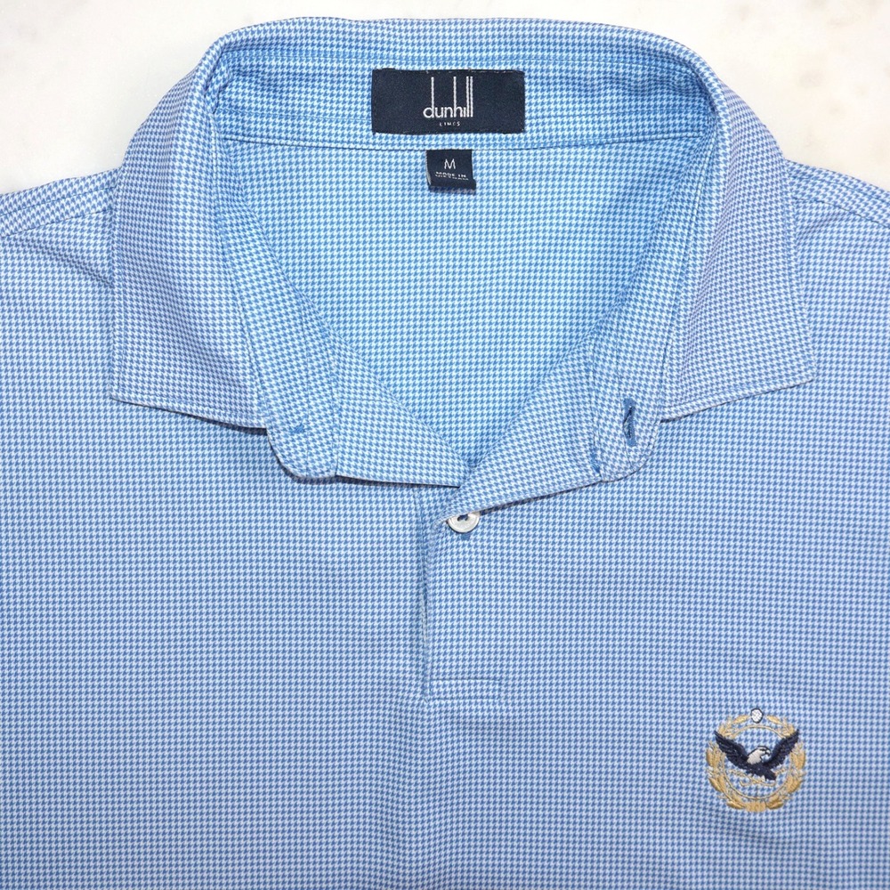 Dunhill Links Mens Blue Houndstooth Robert Trent Jones Golf Club Polo Shirt M